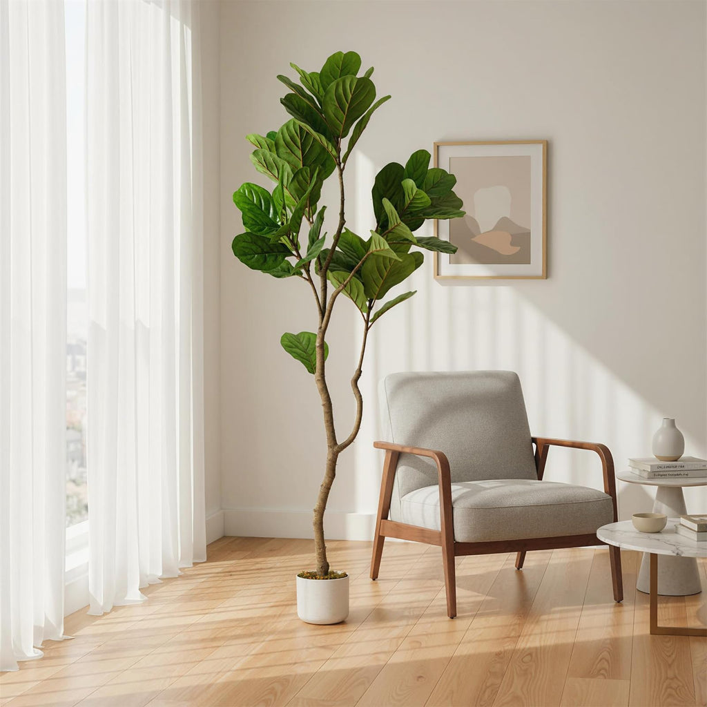 5FT Artificial Fiddle Leaf Fig Tree in Pot, Evergreen Floor Plants Decor, Large Potted Fake Fig Trees Tall Fake Plant