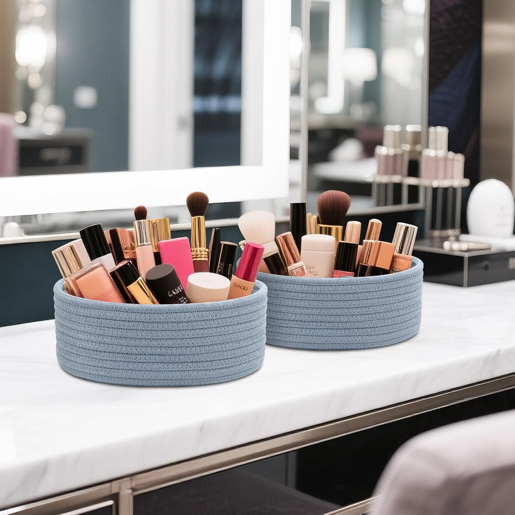 Small Shelf Storage Baskets for Organizing, 6 Pack Round Cotton Rope Bins, Decorative and Cute Woven Baskets and