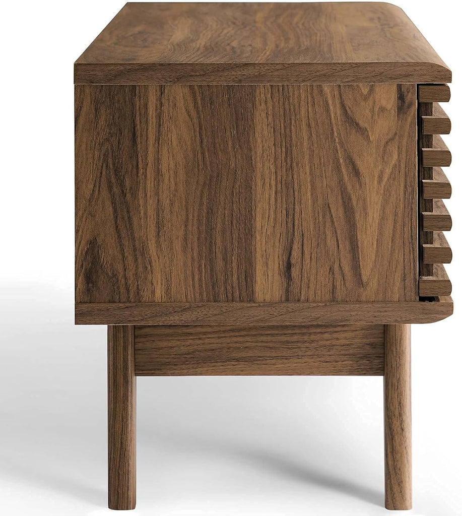 Render 46" Mid-Century Modern Low Profile Media Console TV Stand, 46 Inch, Walnut