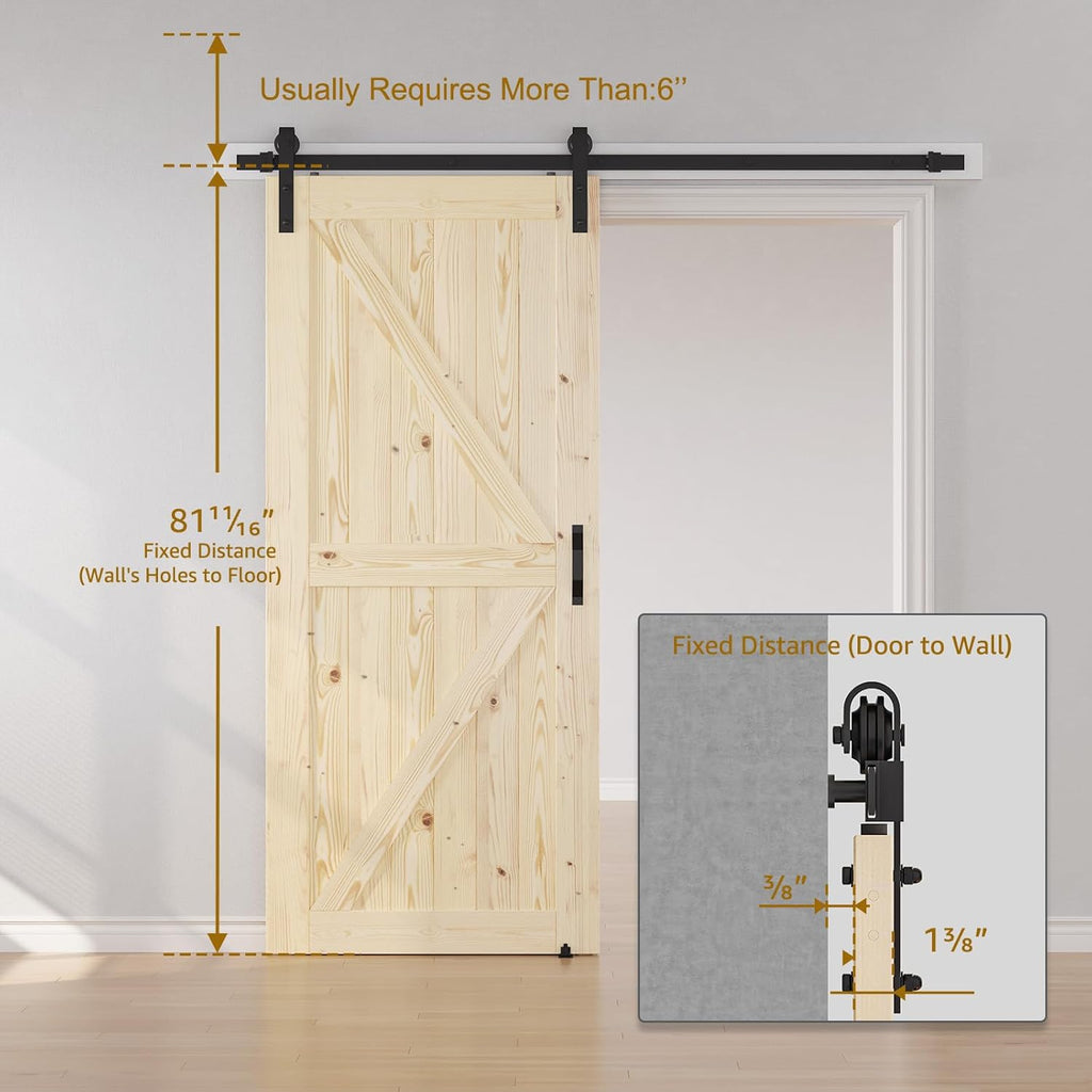 36in x 80in Sliding Barn Door with 6.6ft Barn Door Hardware Kit Included, Unfinished Solid Spruce Wo