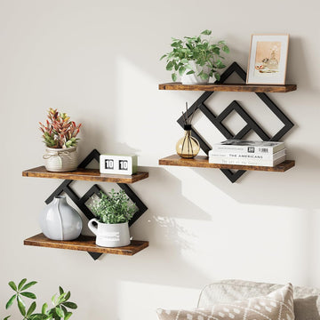 Floating Shelves for Wall, Set of 2 Hanging Shelves, Rustic Brown | 2-Tier Wall Mounted Storage Shelves for Decor