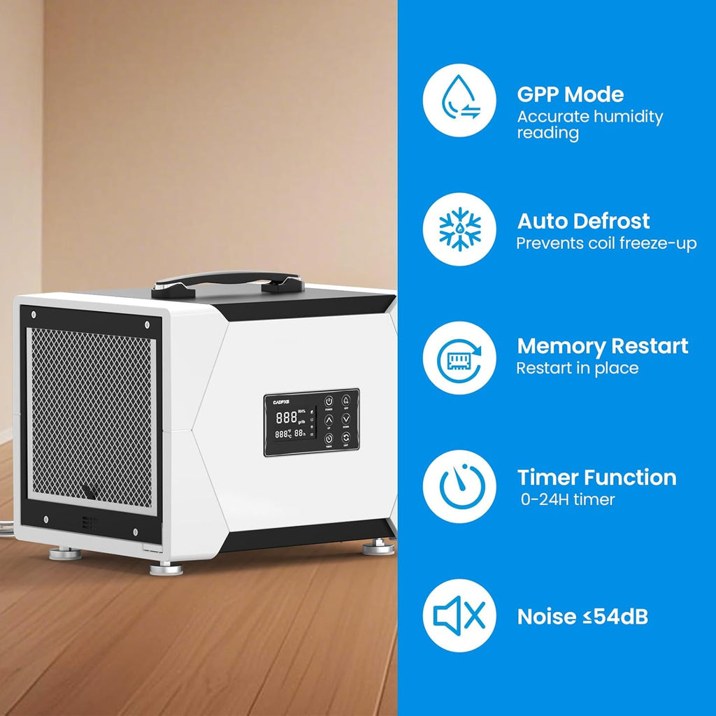 Crawl Space Dehumidifier with Drain Hose, 80 Pint Commercial Dehumidifier for Basement, Home Use, Water Damage