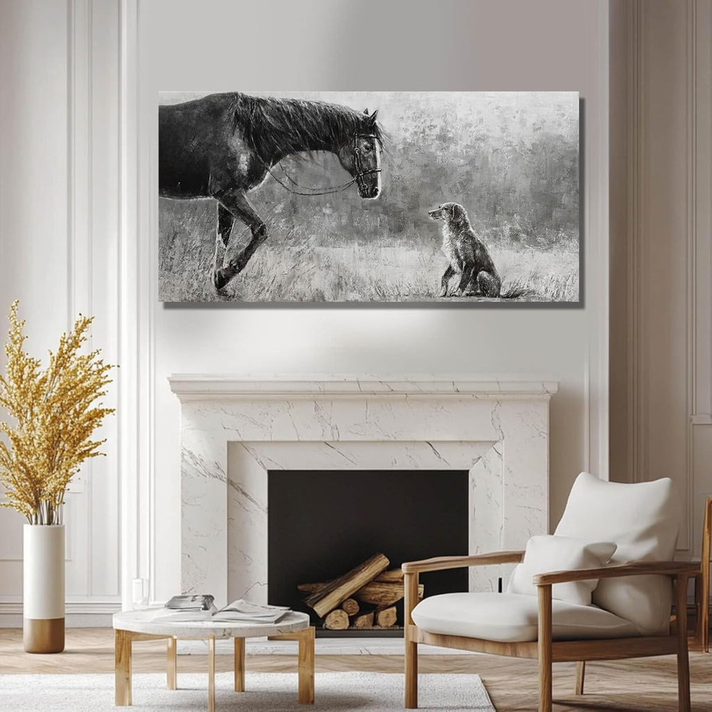 Horse Canvas Wall Decor Grey Wall Picture Modern Wall Hangings Decor 29"x58" Canvas Wall Art Kitchen Artwork