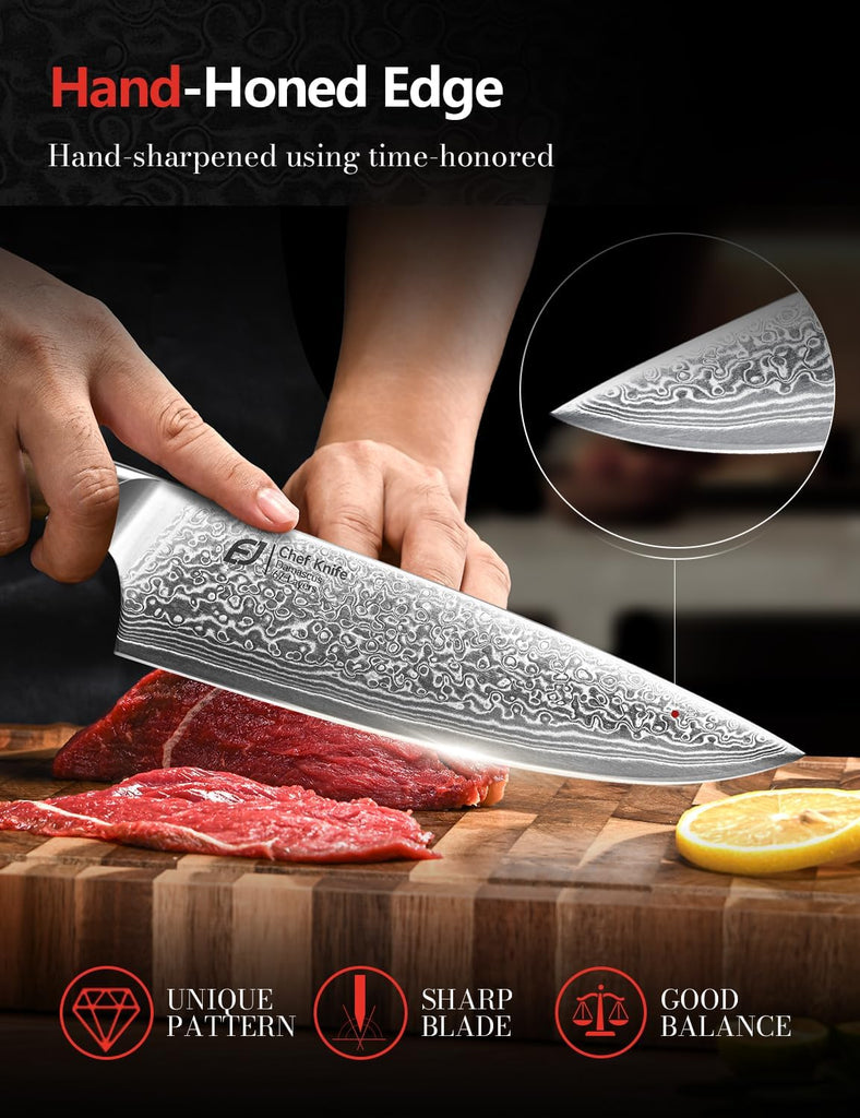 Damascus Kitchen Knife Set, 3 PCS Japanese Chef Knife Set, 67-Layers Damascus Knife with Original Olive Wood Handle