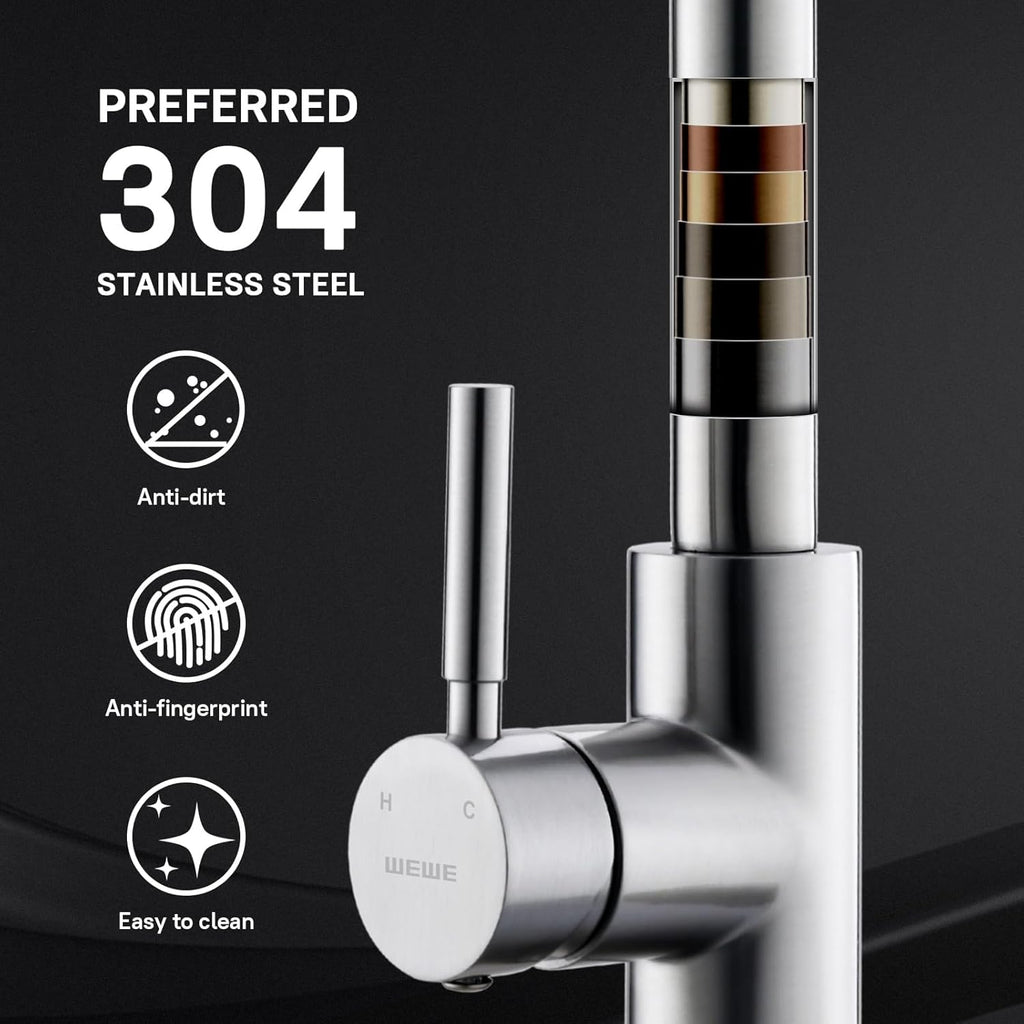 Single Handle High Arc Brushed Nickel Pull Out Kitchen Faucet,Single Level Stainless Steel Kitchen Sink Faucets with Pull Down Sprayer,Suitable for Laundry Rv Bar