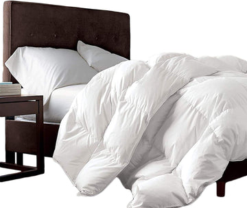 Luxurious Queen Goose Down Fiber Waterfowl Feather Fiber Comforter (90"x90"), Fluffy, Ultra Soft, Breathable