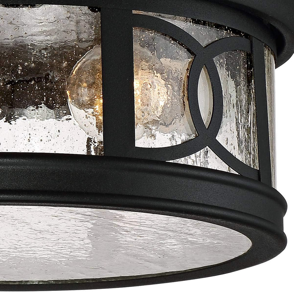 Capistrano Mission Flush-Mount Outdoor Ceiling Light Fixture Black 12" Seedy Glass Damp Rated for Exterior House