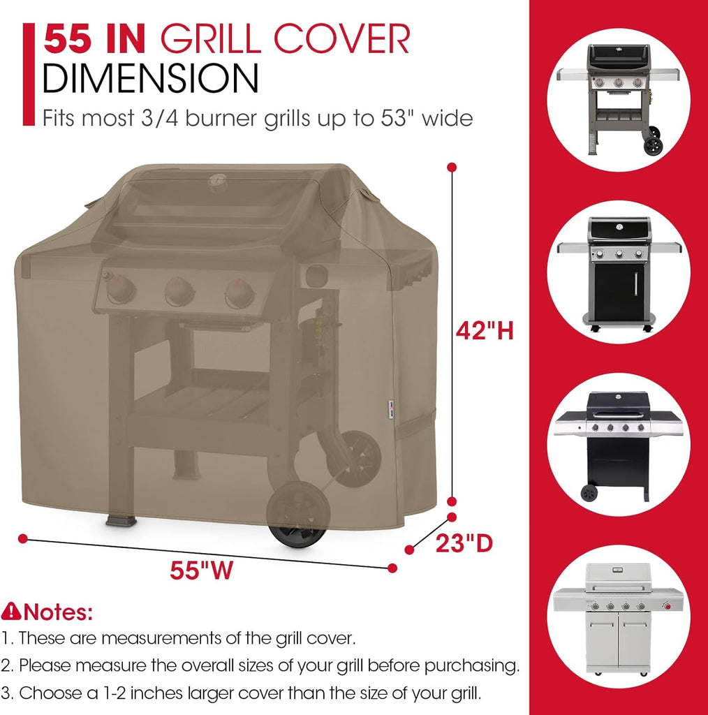 55 in. Grill Cover Heavy Duty Waterproof, Neutral Taupe