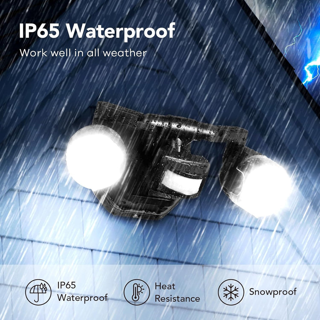 Motion Sensor Outdoor Security Light, Adjustable Dual-Head LED Flood Light, 3 Modes(Motion/Manual/Dusk to Dawn), 150W