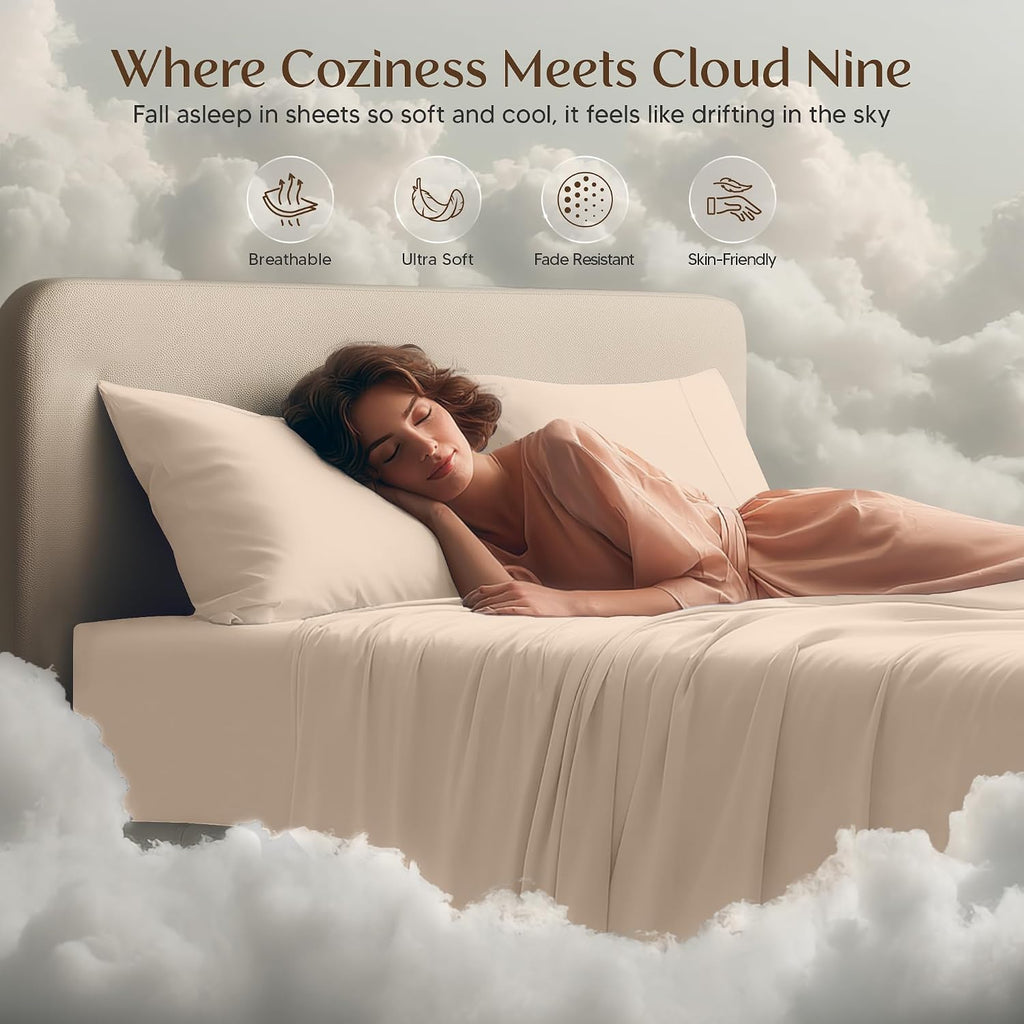 Sheet Set - 4 Piece Bed Sheets, Soft and Breathable Microfiber, Includes 1 Fitted Sheet, 1 Flat Sheet and 2