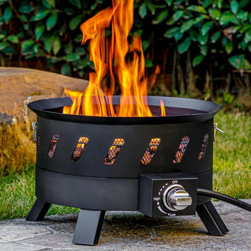 17.3 inch Portable Propane Fire Pits, Gas Fire Pit Bowl for Outside with Lid & Handle