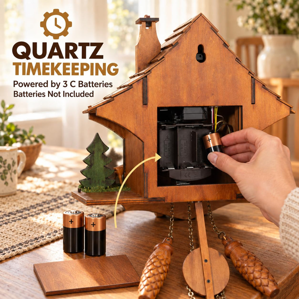 Handmade Wooden Cuckoo Clock, Quartz Wall Clock, Gift for Family