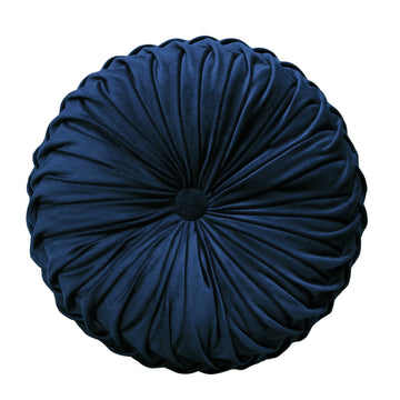 Round Throw Pillow Velvet Pleated Round Pillows Cushion Navy Blue