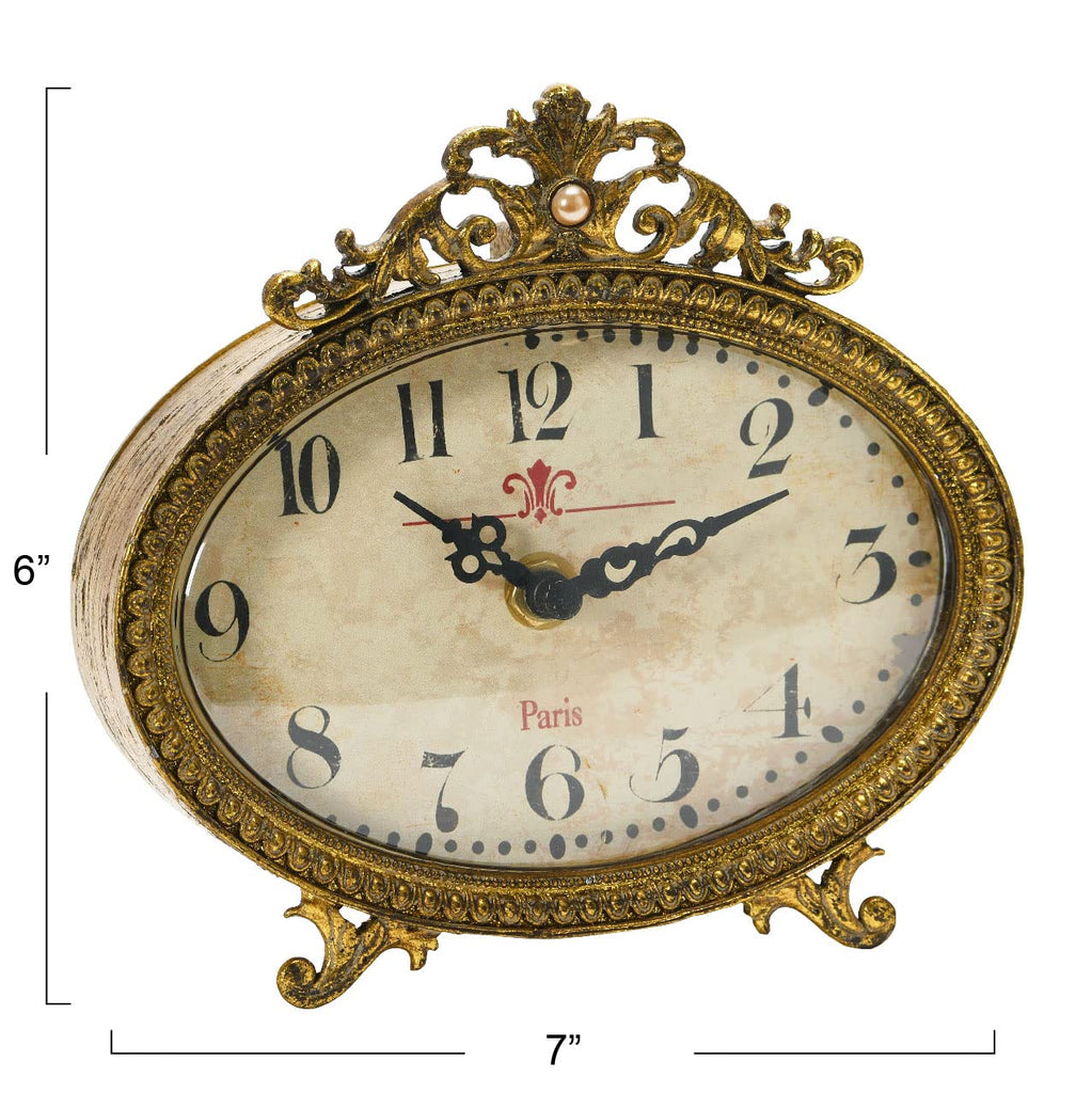 Distressed Pewter Mantel Clock, Gold Finish