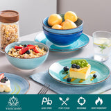 Bonita Stoneware Dinnerware Sets 24 Pieces Service for 6, Hand-Painted Spiral Dishes Set