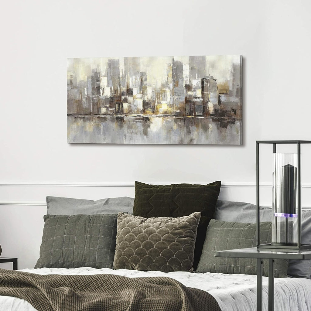 Skyline Wall Art Canvas Bedroom: City Abstract Painting Modern Cityscape Building Picture Contemporary Urban