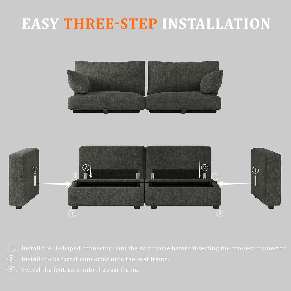 Cloud Modular Sectional Sofa Couch with Storage Ottoman, 99" Oversized Sectional Couches , Cloud Modular L-Shaped