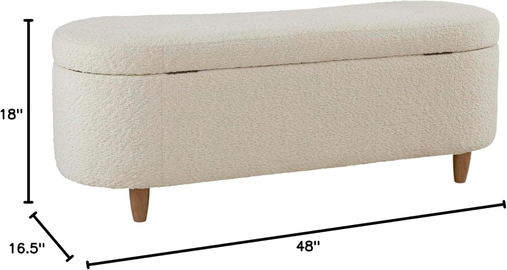 Boucle-Style Curved Storage Accent Bench