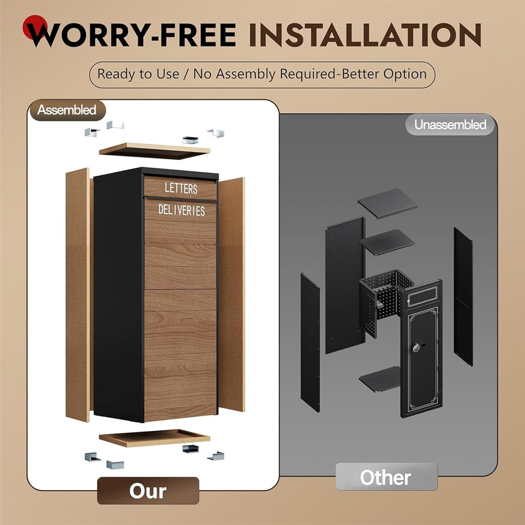 Package Delivery Box 41.7’’ Large Anti-Theft & Waterproof Outdoor Parcel Drop Box with Woodgrain Finish