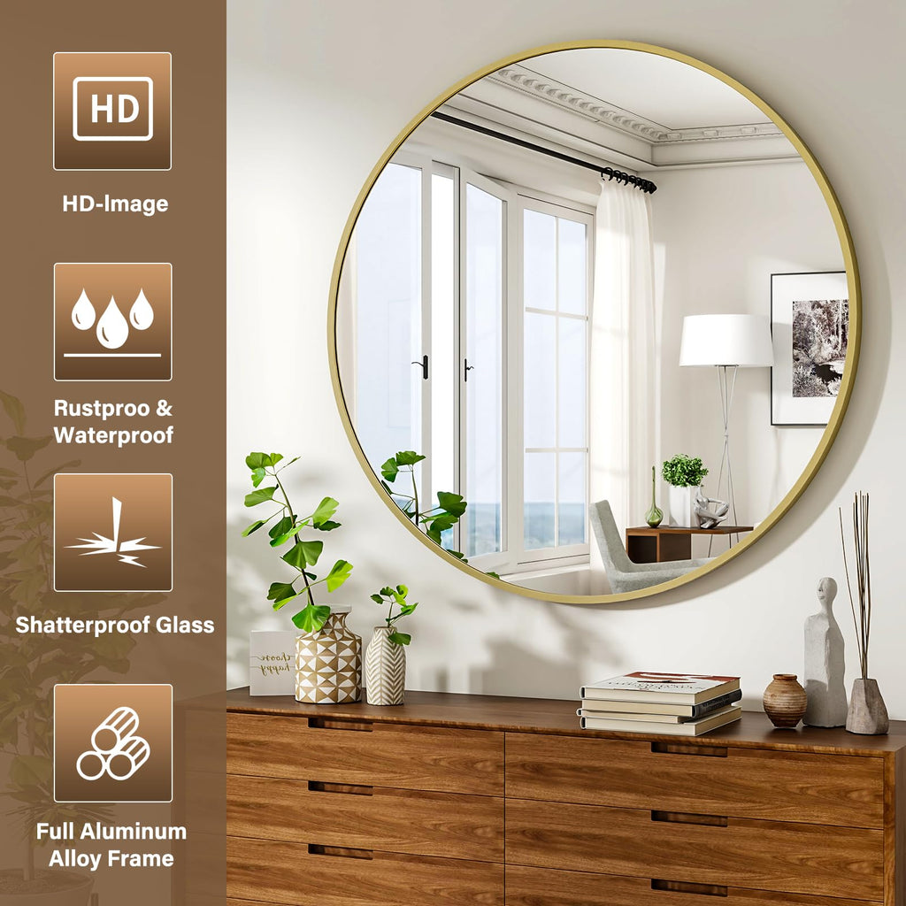 36 Inch Round Mirror-Gold Circle Mirrors