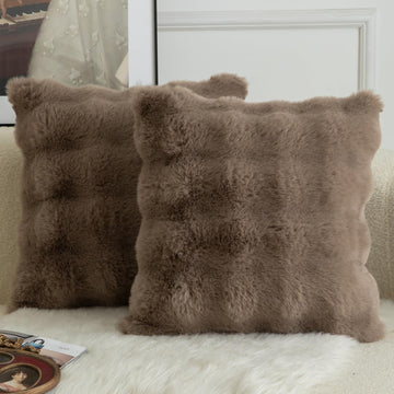 Pack of 2 Thick Plush Wool Decorative Throw Pillow Covers Super Soft Wave Bubble Fur Velvet Cushion Covers Pillow