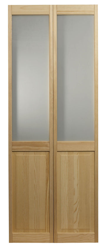 Frosted Half Glass Bifold Interior Solid Wood Door, 24" x 80", Unfinished Pine