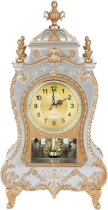 Vintage Clock, Exquisite Vintage Desk Clock Antique Home Hotel Decorative Table Clock with 12 Songs (White)