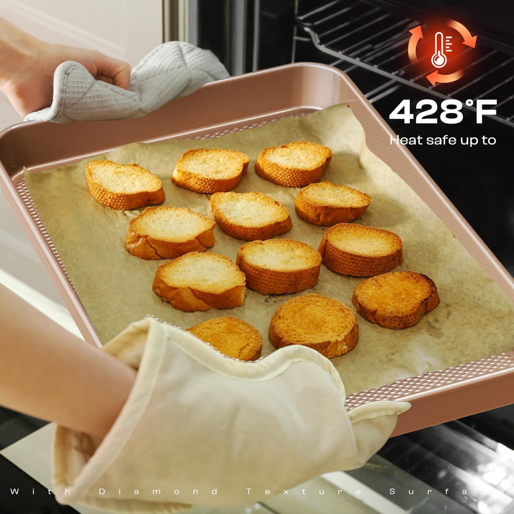 12-Piece Nonstick Bakeware Set with Pan - Ceramic Coated Gold | Set with Pan, Cake Pan, Muffin Pan, Loaf Pan, Square