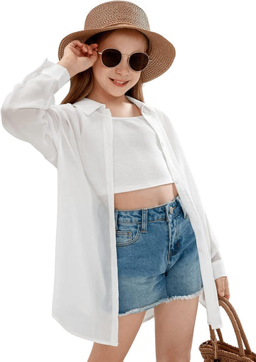 Girl's Sheer Button Down Shirt Oversized See Through Tops