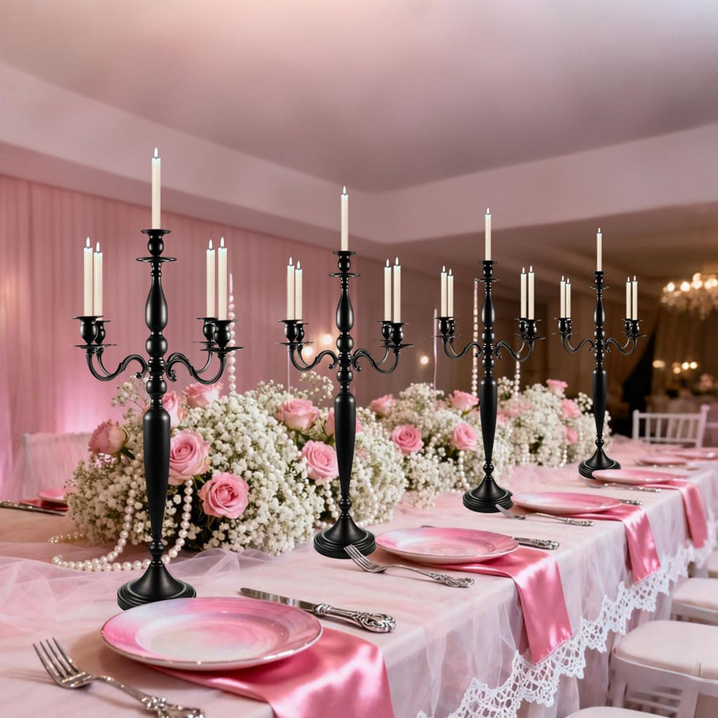 5 Arm Candelabra,28.54 inch Tall Candlestick Holders for Church Party Centerpiece for Dining Table Black Matte 0.78