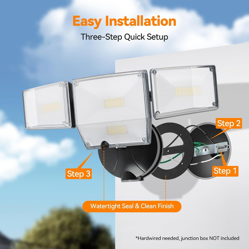 85W 10000LM Dusk to Dawn Outdoor Lighting, 4-Head Super Bright LED Flood Light, 5000K Daylight, IP65 Waterproof