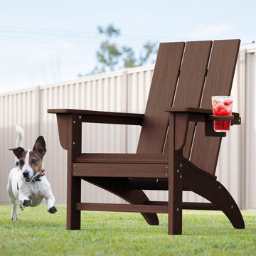 Modern Adirondack Chair with Cup Holder, HDPE Plastic Patio Chairs