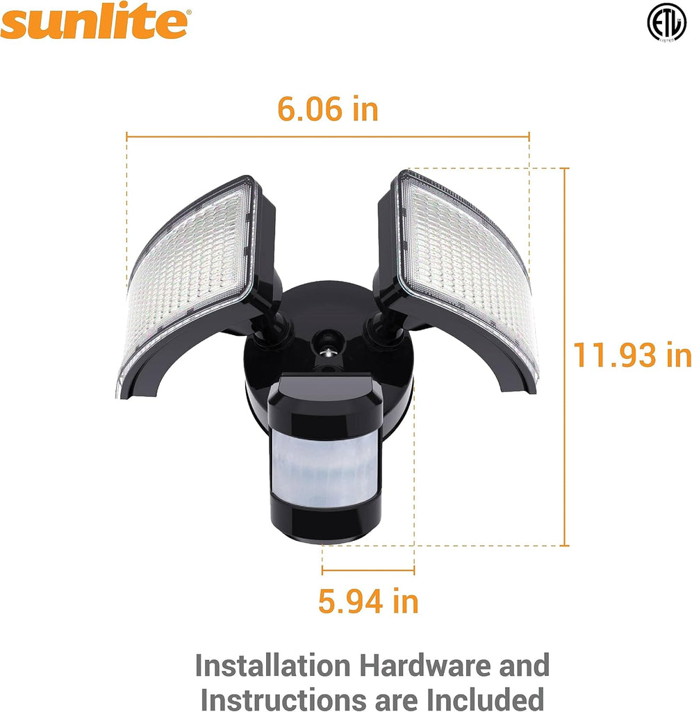 88911-SU LED Dual-Head Square Wall Mount Flood Light Fixture with Motion Sensor, 24 Watts, 120 Volts, 2400 Lumen
