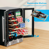 Wine and Beverage Refrigerator, 24 Inch Dual Zone Wine Cooler with Glass Door&Lo