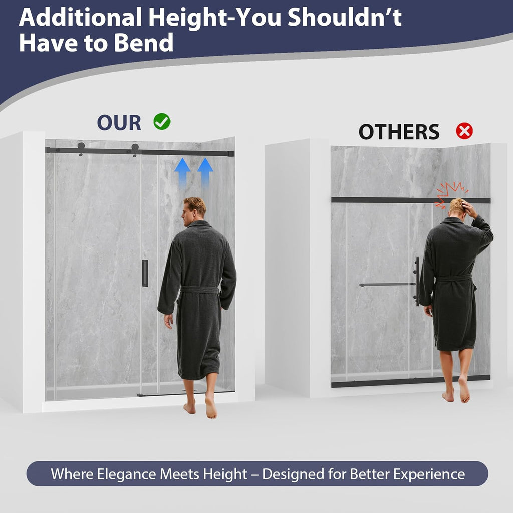 Frameless Shower Door, 55-60" W x 76" H Sliding Glass Shower Door