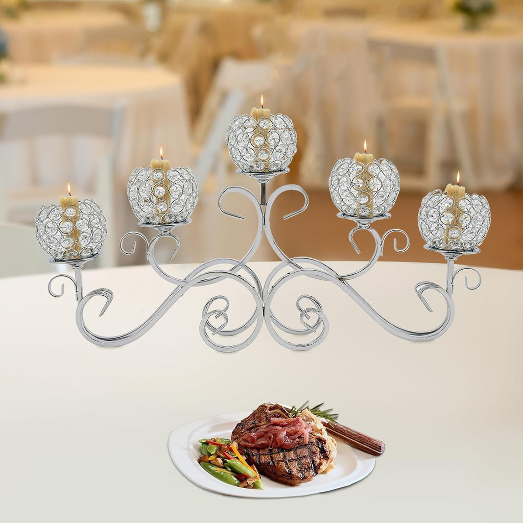 5 Arms Crystal Candle Holder Candlestick Holder CandelabrasDecor Home Tabletop Centerpiece Candle Holder Accessories