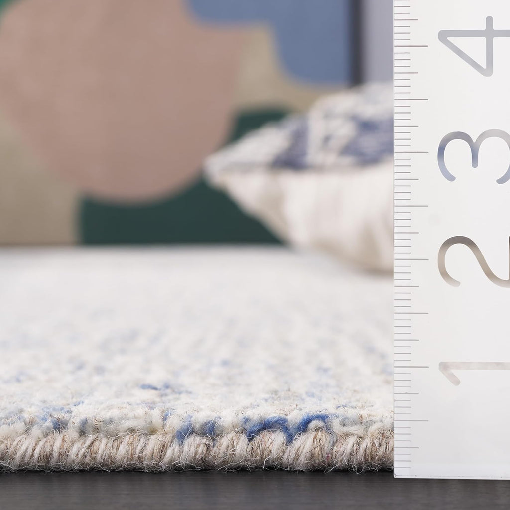 Area Rug 8x10 - Abstract - Large - Ivory & Blue, Handmade Wool