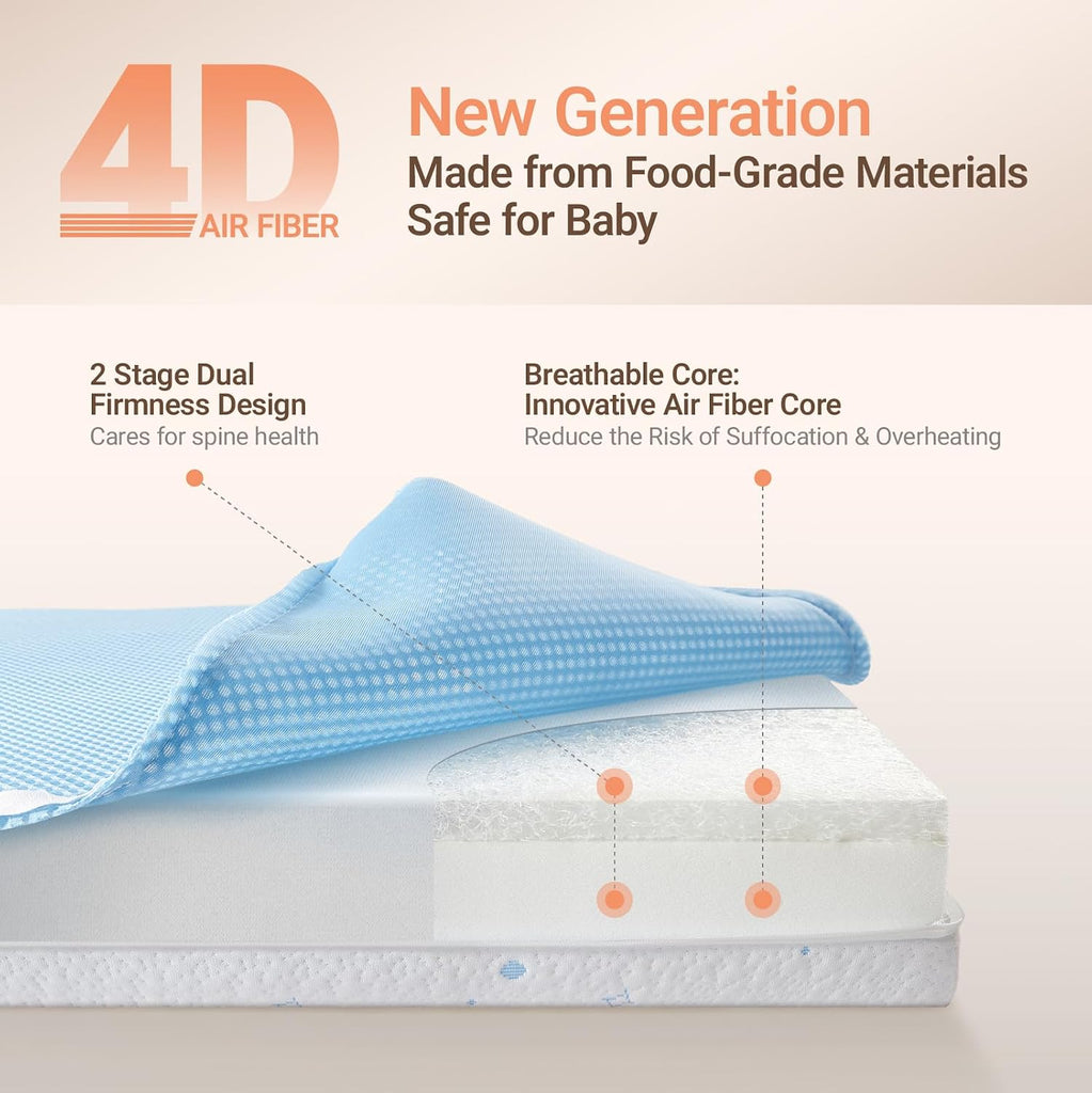 Mini Crib Mattress, 38" x 24" Dual-Sided Mattress | Fits Baby Mini Crib & Portable Cribs, Breathable & Firm