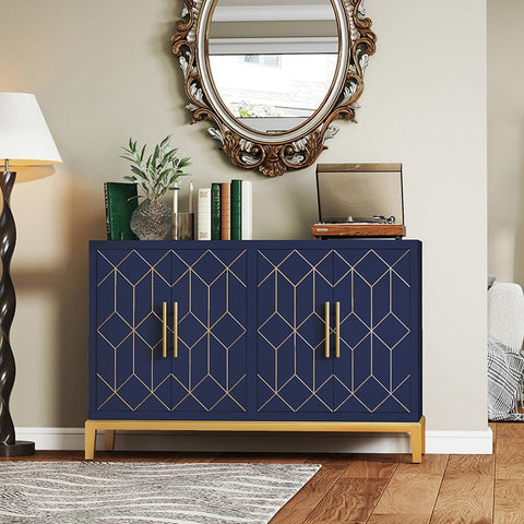 47.8" Storage Accent Cabinet with 4 Doors, Modern Sideboard Buffet Cabinet with Gold Lines