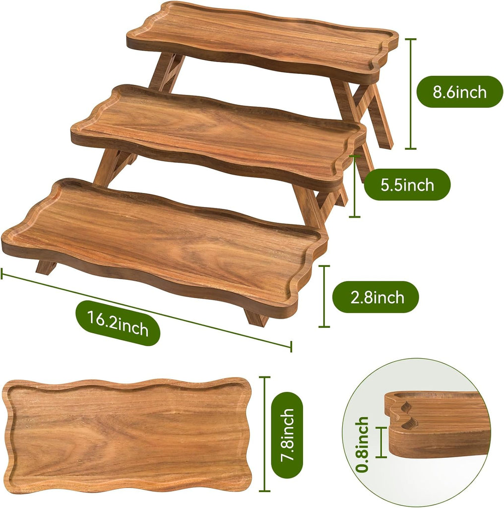 Acacia Wood 3 Tier Cupcake Stand, Serving Tray for Party, Foldable Dessert Table Display Set, Tiered Tray Decor for