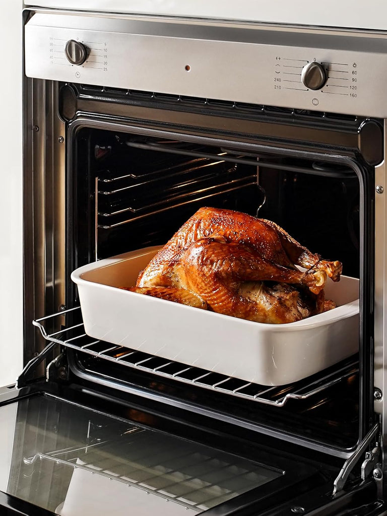 Deep Casserole Dishes for Oven, 13.7"x9.6" Ceramic Dish Set with Roasting Racks, Large Lasagna Pans with Handles