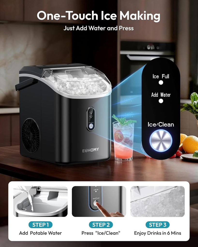 Nugget Ice Maker Countertop with Handle, Ready in 6 Mins, 35lbs Per Day, Removable Top Cover, Auto-Cleaning, Portable
