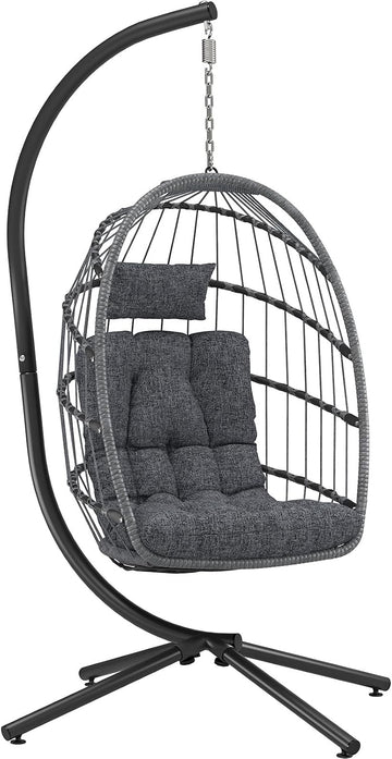 Hanging Egg Chair with Stand, Outdoor Indoor with Cushion, Wicker Hammock 350 LBS Capacity-Dark Grey