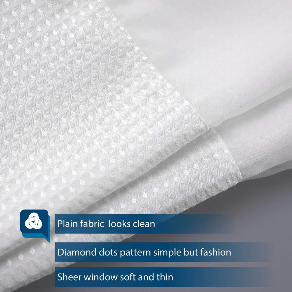 84x78 Large Extra Long and Wide Fabric Shower Curtain White | Sheer Window Top, Waffle Weave, 230GSM Heavyweight
