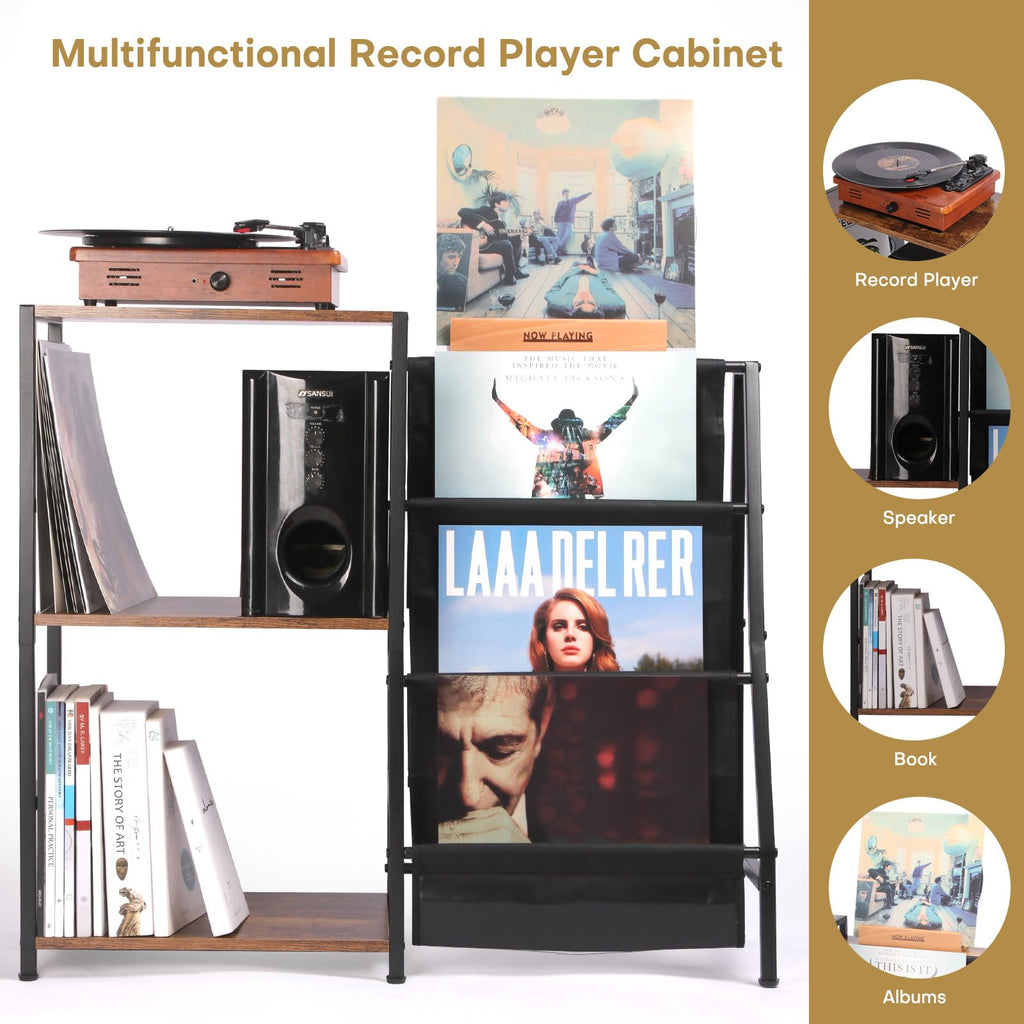 Record Player Stand, Vinyl Record Storage with Now Playing Holder