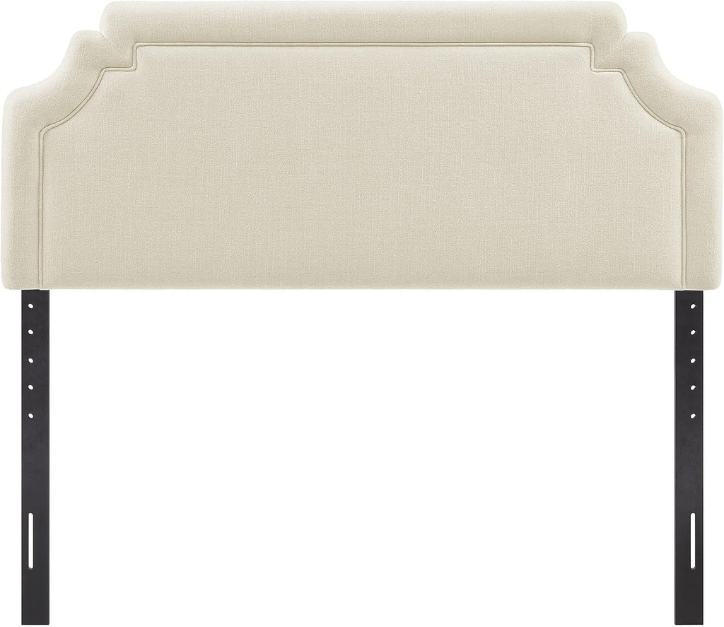 Queen Upholstered Fabric Headboard in Ecru - Padded Cushioned Headboard with Woven Heathered Upholstery and