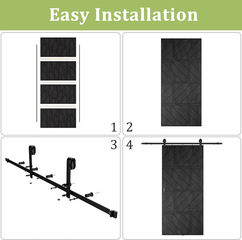 30in X 84in Sliding Barn Door, MDF, with Waterproof Surface, DIY Assemble, Pre-drilled Barn Door Sla