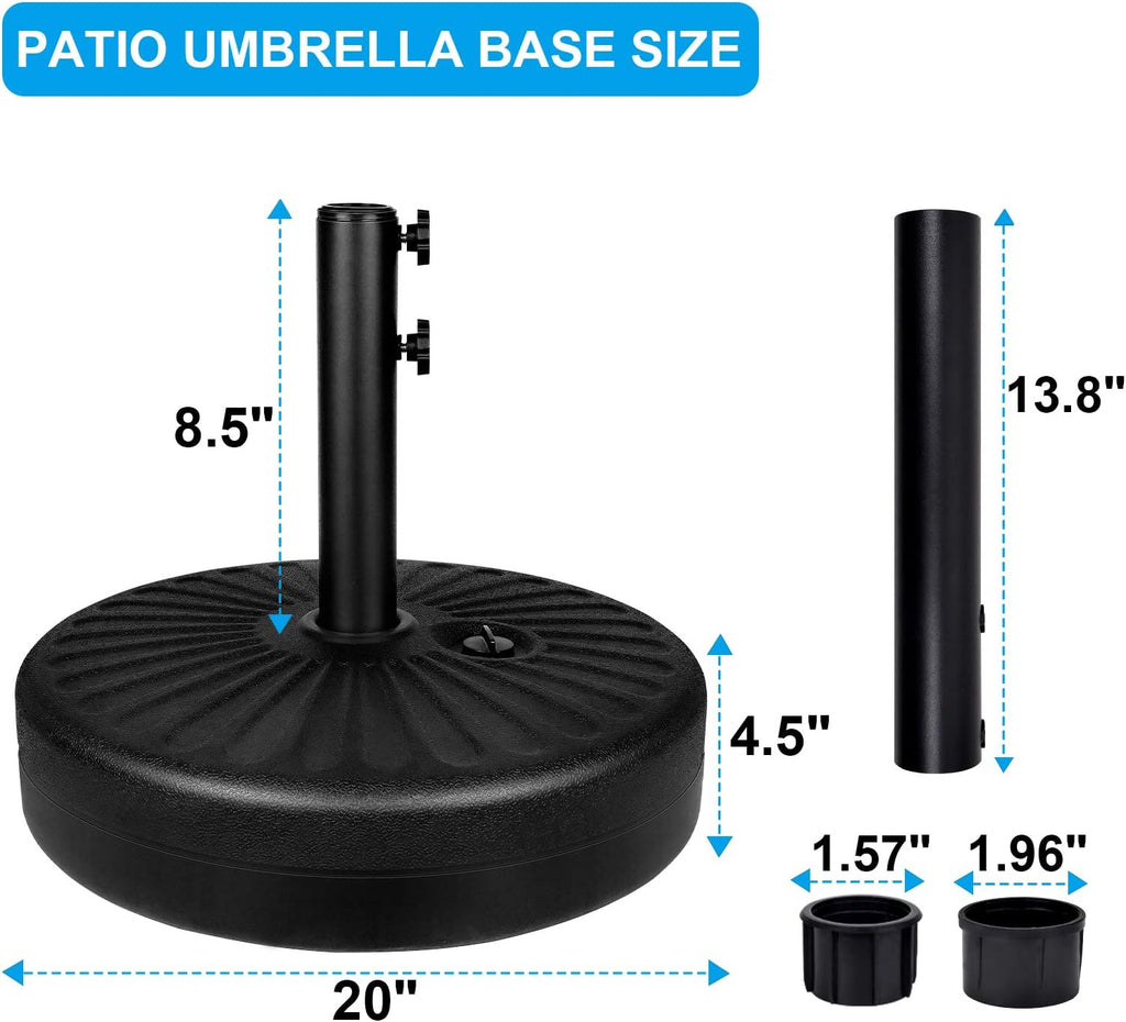 20" Heavy Duty Patio Market Umbrella Base Stand with Steel Holder Water Filled Round