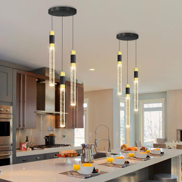 Modern Pendant Lighting 3-Lights LED Crystal Kitchen Island Pendant Light Dimmable with Remote Control 3000K-6000K for Dining Room Over Table Pendant Lights Fixtures