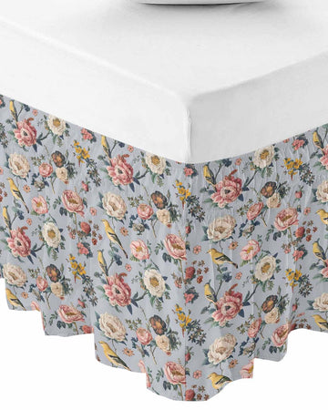 Vintage Spring Floral Bed Skirt 18 Inch Drop, Adjustable Elastic Bedskirt Dust Ruffle for Bed
